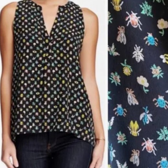Joie Insect Novelty Print "Aruna" Silk Sleeveless Blouse Size XS - Picture 1 of 5